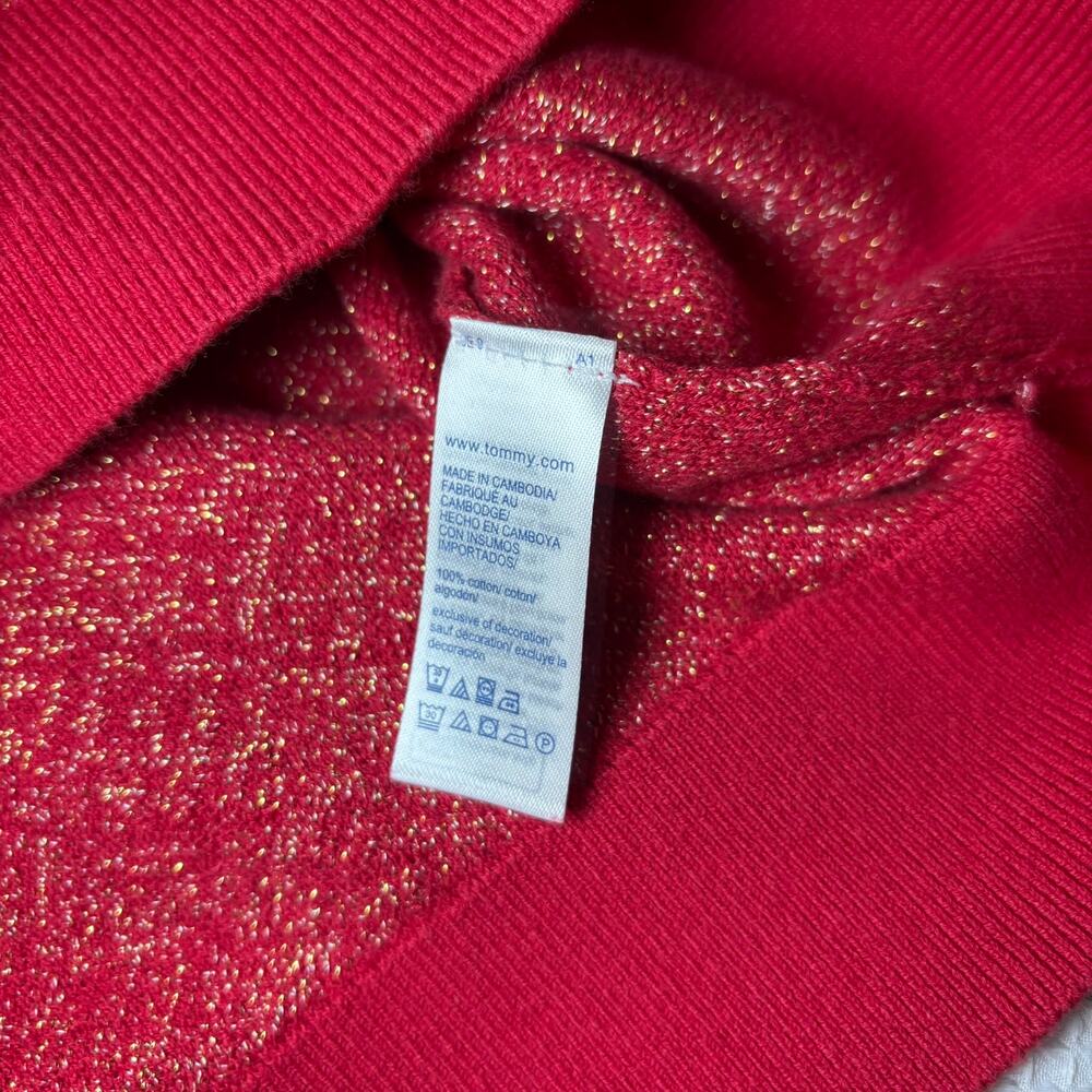 Tommy Hilfiger Women Red & Gold-Toned Embroidered Shimmery Pullover Sweater Sz S - Picture 7 of 7
